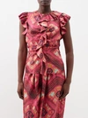 Ulla Johnson Vida Diamond-shibori Silk Ruffled Top In Fuchsia