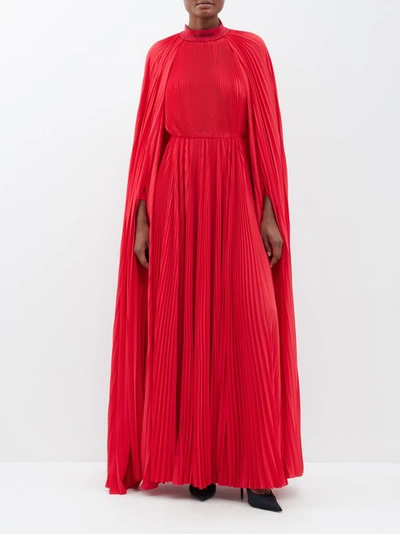 Balenciaga Caped Pleated-crepe Gown In Red