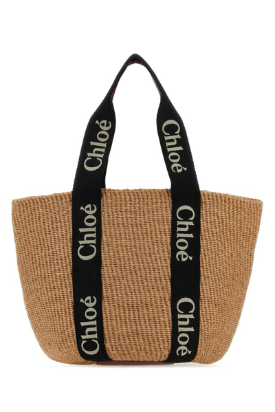 Chloé Woody Large Basket Bag In Beige