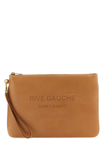 Saint Laurent Rive Gauche Leather Wallet In Beige