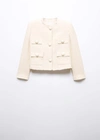 Mango Pocket Tweed Jacket Ecru In Ecru