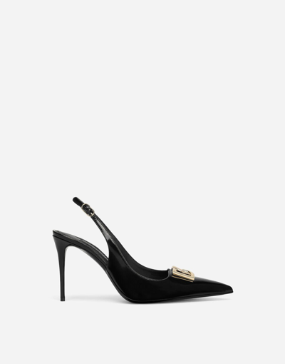 Dolce & Gabbana Polished Calfskin Slingbacks In Black