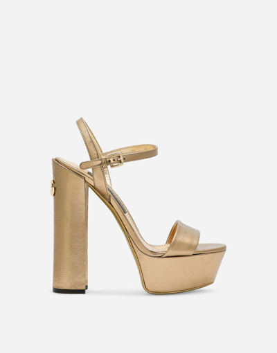 Dolce & Gabbana Foiled Calfskin Platform Sandals In Gold