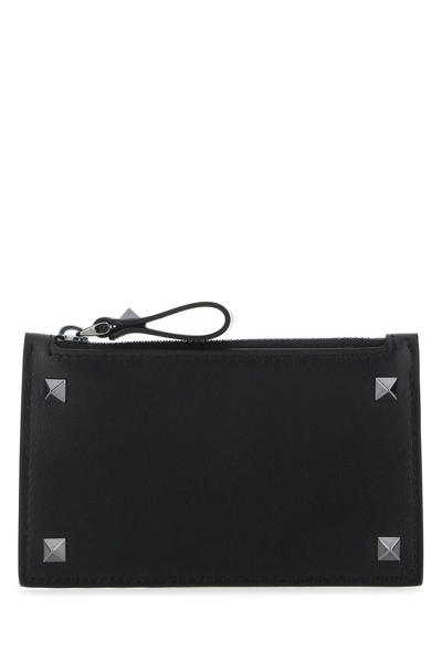 Valentino Garavani Rockstud Zip Cardholder In Black