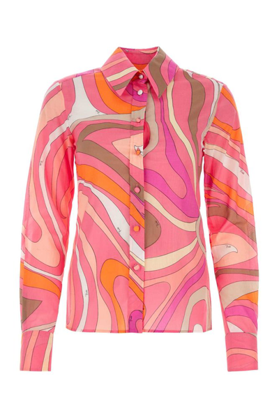 Pucci Marmo-print Cotton Shirt In Pink