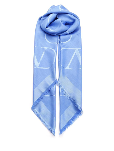 Valentino Vlogo Signature Logo Detailed Scarf In Blue