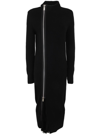 Sacai Zip-up Wool Midi Dress In Black