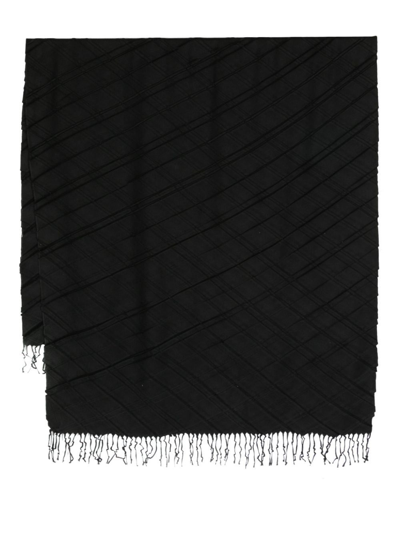 Emporio Armani Fringed-edge Pleated Stole In Black