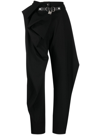 Jw Anderson Draped Fold Over Trousers With Padlock Strap In Black