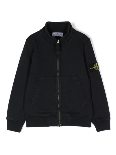 Stone Island Junior Round Neck Zip Sweatshirt In Black