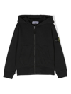 Stone Island Kids Boys Black Cotton Hoodie With Logo In Navy