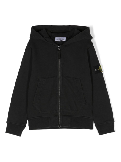 Stone Island Junior Stone Island Kids Boys Black Cotton Hoodie With Logo In Navy
