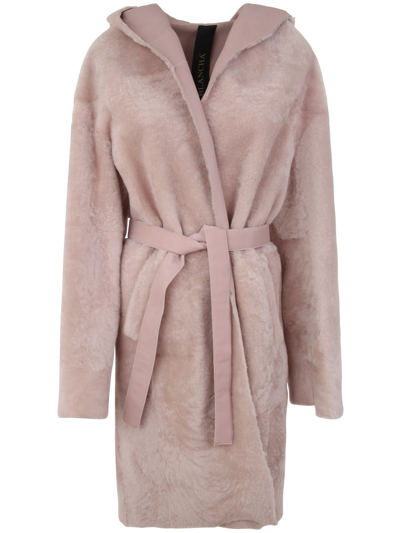 Blancha Shearling Coat In Pink