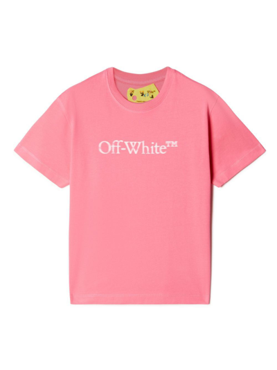 Off-white Kids' Bookish Logo-print Cotton T-shirt In Rosa
