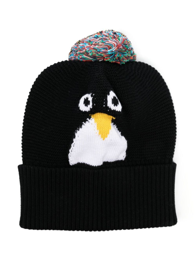 Stella Mccartney Intarsia Organic Cotton Knit Hat In Black