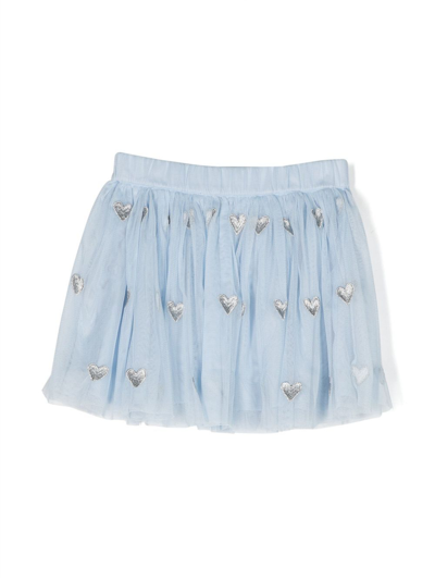 Stella Mccartney Kids' Heart-motif Embroidered Skirt In Light Blue