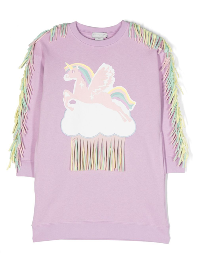 Stella Mccartney Kids' Fringed Cotton Jersey Dress In Wisteria