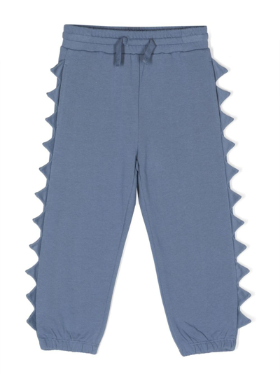 Stella Mccartney Kids' Dinosaur-spike Appliqué Cotton Track Trousers In Blue