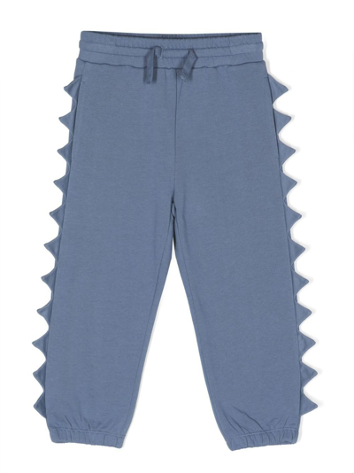 Stella Mccartney Kids' Dinosaur-spike Appliqué Cotton Track Pants In Blue