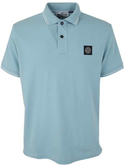 Stone Island Logo Patch Polo Shirt In Light Blue