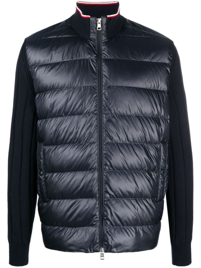 Moncler Cardigan With Padded Front Panel In Blue