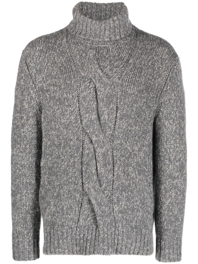 Brunello Cucinelli Braided Turtle Neck Sweater In Gray