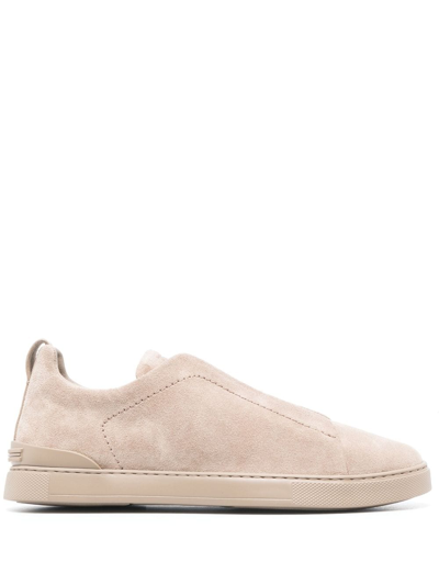Zegna Triple Stitch Sneakers In Brown