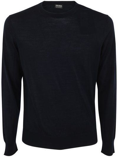 Zegna High Performance Crewneck Sweater In Navy