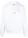 Jacquemus White Hoodie With Contrasting Logo Embroidery In Cotton Man