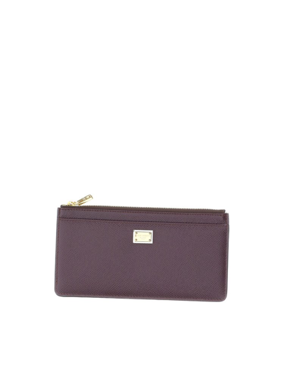 Dolce & Gabbana Logo Plaque Zipped Cardholder In Purple