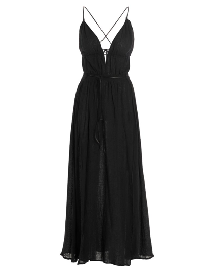 Caravana + Net Sustain Hera Leather-trimmed Cotton-gauze Halterneck Maxi Dress In Black