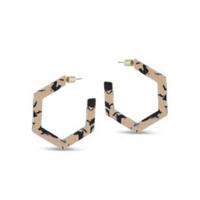 Big Metal Cream Hexagon Resin Earrings In Neutrals