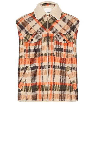 Isabel Marant Men's Kiraneo Plaid Flannel Vest In Ecru Orange