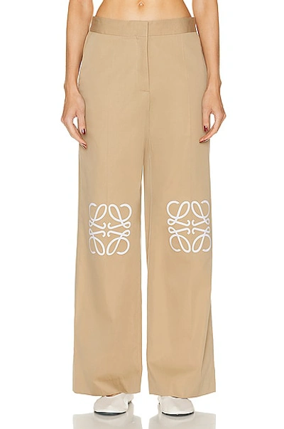 Loewe Anagram Cotton And Silk Gabardine Trousers In Nude & Neutrals