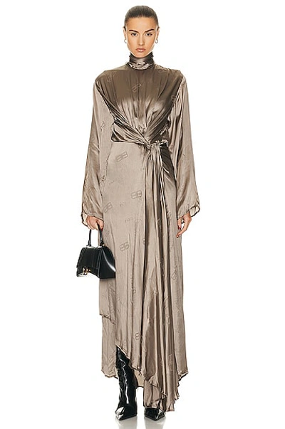 Balenciaga Front Drape Dress In Dark Beige