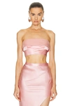 Fleur Du Mal Cropped Strapless Silk Top In Pink Lady