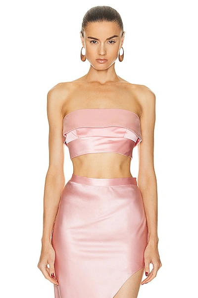 Fleur Du Mal Cropped Strapless Silk Top In Pink