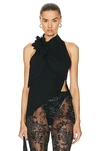 Coperni Asymmetric Appliquéd Satin-twill Halterneck Top In Black