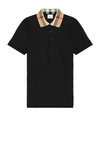 Burberry Check Collar Cotton Polo Shirt In Black