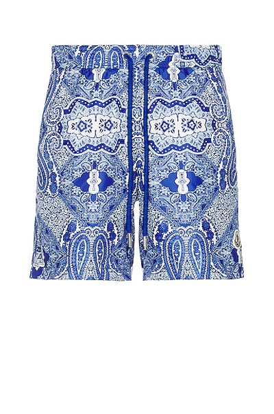 Moncler Men's Nylon Paisley-print Swim Shorts In Dark Blue