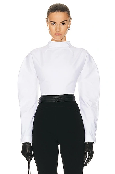 Alaïa Alaia Womens Blanc Cropped Puffed-shoulders Cotton Top