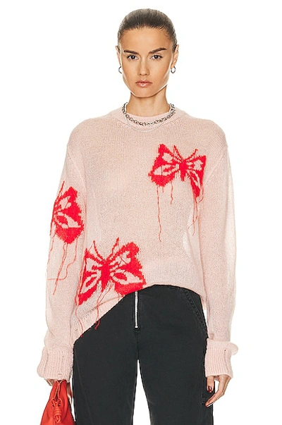 Acne Studios Butterfly Knit Jumper In Pale Pink,red