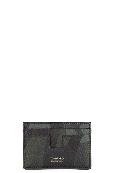 Tom Ford Classic Card Holder In Dark Olive & Black