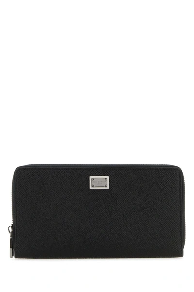 Dolce & Gabbana Logo Plaque Zip-around Wallet In Black