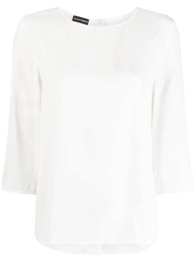Emporio Armani Official Store Envers-satin Blouse With 3/4 Sleeves In White