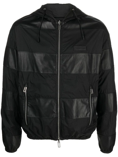 Emporio Armani Ea7  Leather Blouson Jacket In Black