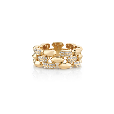 Lizzie Mandler Three-row Cleo Ring In 18k Gold,white Diamonds