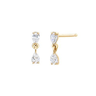 Lizzie Mandler Mini Double-pear Drop Stud Earrings In 18k Gold,white Diamonds