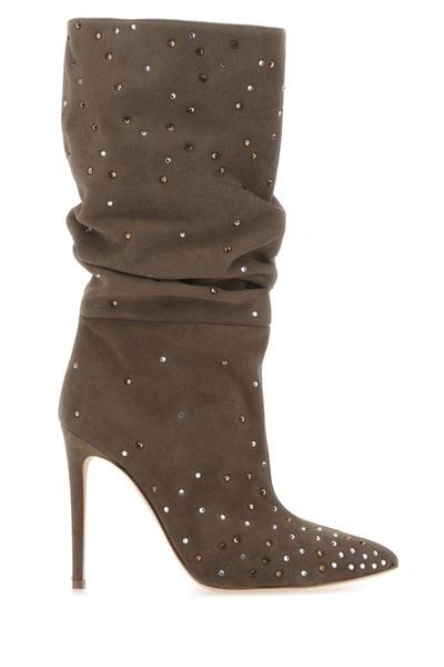 Paris Texas Holly Embellished Pointed Toe Boots In Brown