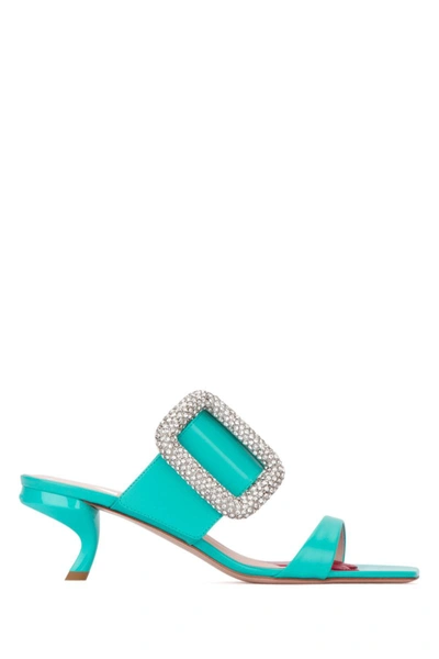 Roger Vivier Woman Sandals Turquoise Size 8 Leather In Blue